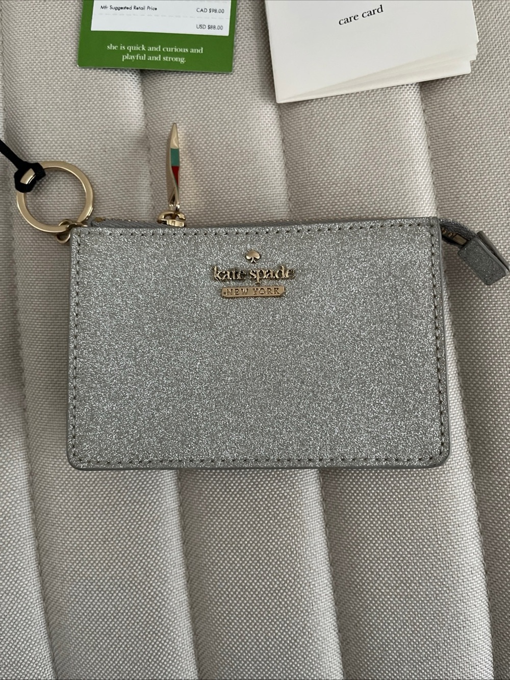 kate spade Silver Glitter Card Case with Keyring